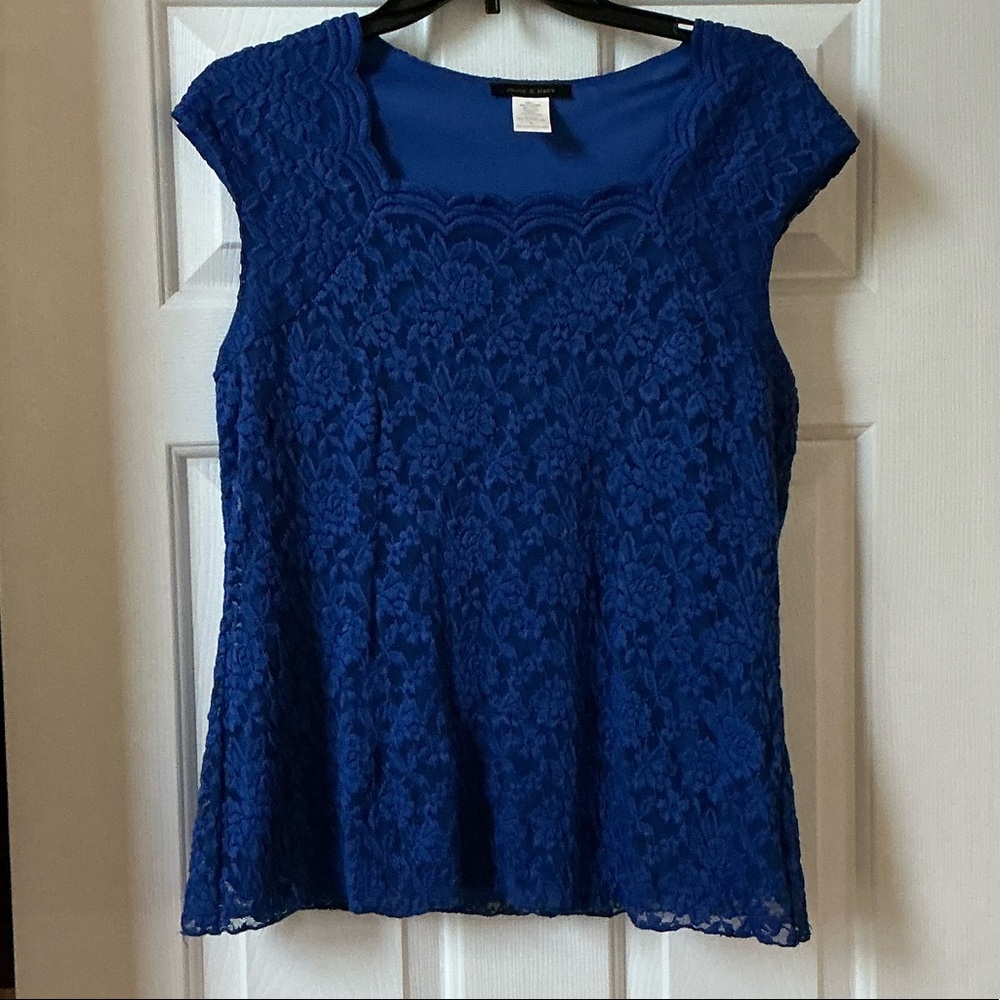Cap-Sleeve Lace Blouse in Royal Blue